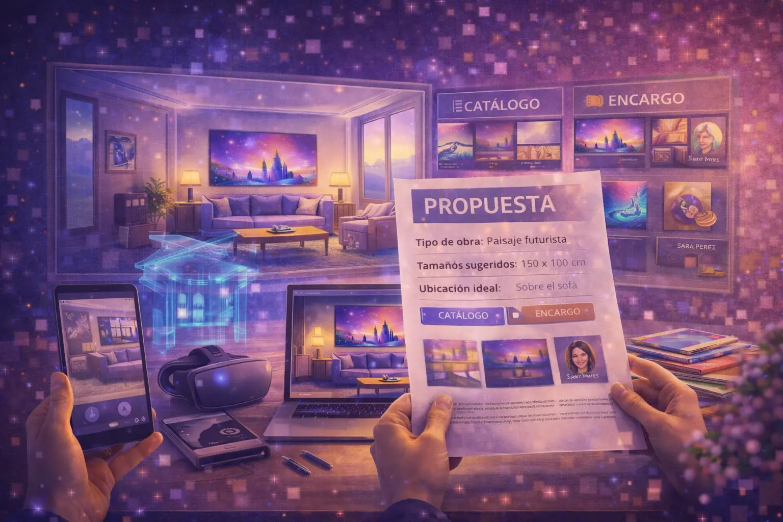 Propuesta inicial de Tuartistia con recomendación de obra, tamaños y visualización