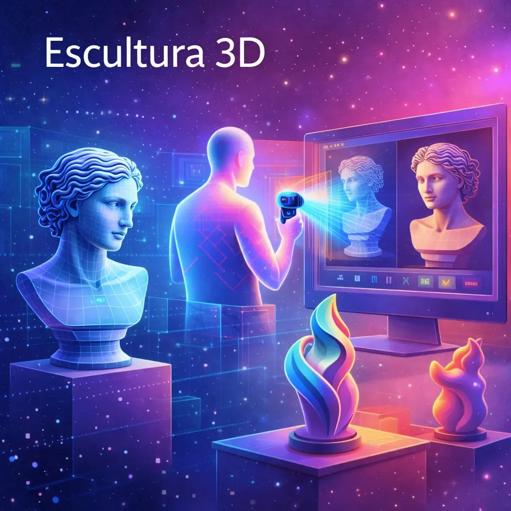 Escultura 3D visualizada a escala real en el espacio