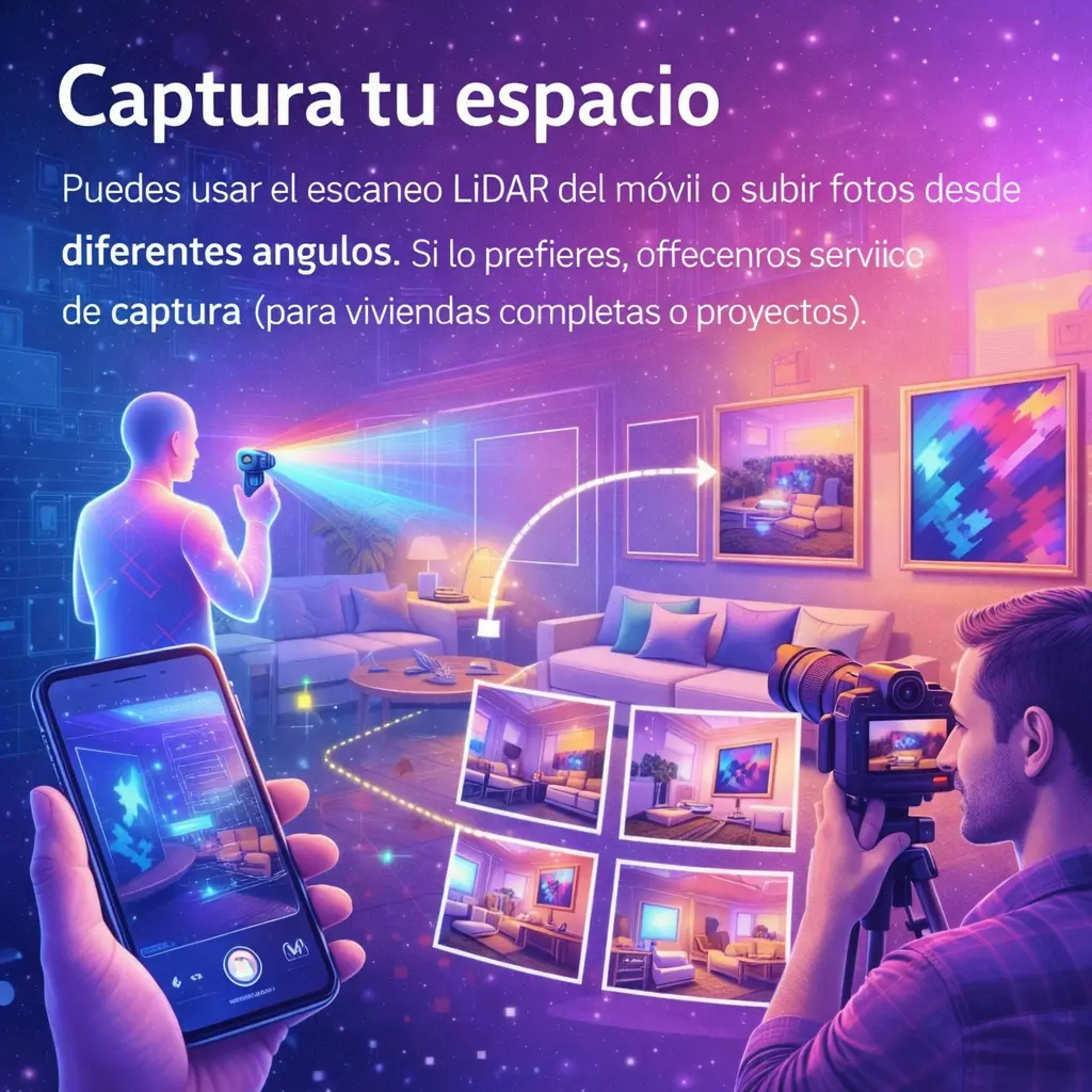 Captura del espacio real mediante escaneo LiDAR o fotografías